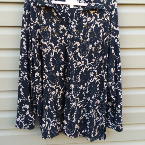 JM Collection 3x Black Tan Lace Pattern Blouse - Picture 2 of 8